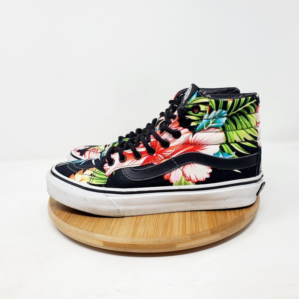 Vans Sk8-Hi Shoes Womens 5 Tropical Black Floral Hibiscus Tiki Sneakers